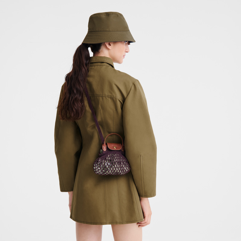 Longchamp |Le Pliage Filet XS Netztasche Aubergine – Canvas |Aubergine
