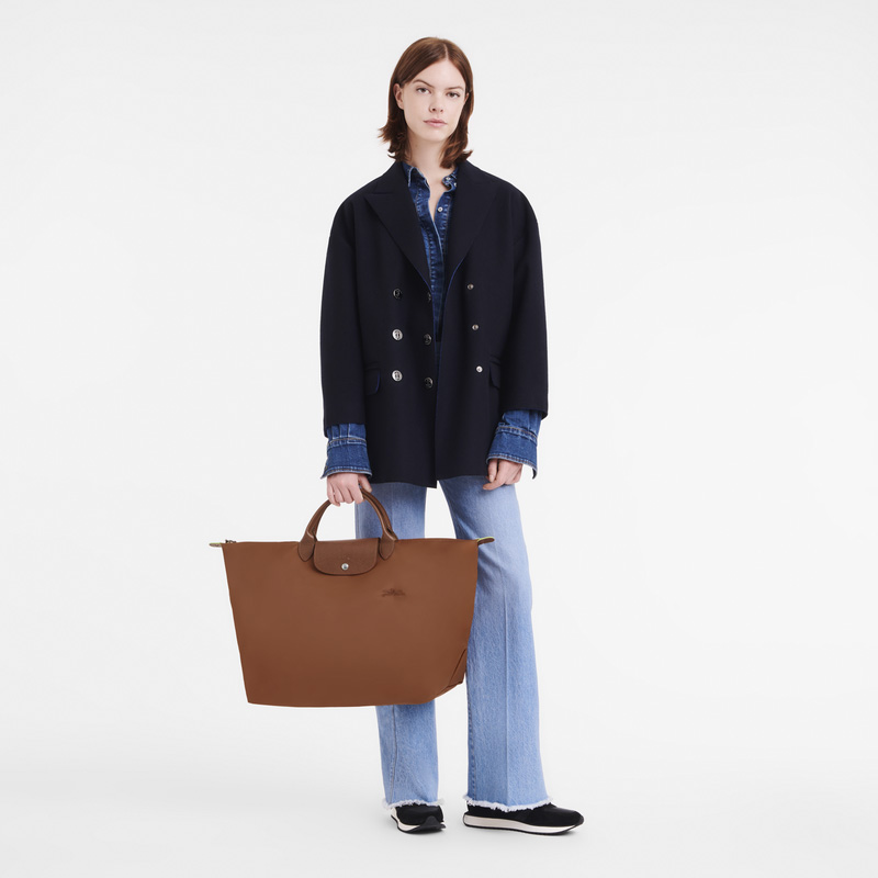 Longchamp |Le Pliage Green L Reisetasche Cognac – Recyceltes Canvas |Cognac