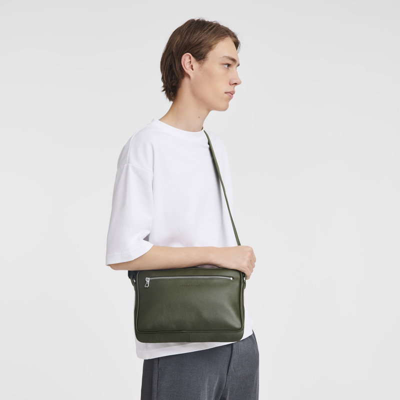 Longchamp |Le Foulonn M Kameratasche Khaki – Leder |Khaki