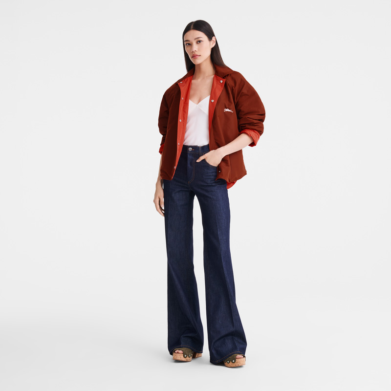 Longchamp |Gefütterter Blouson, Kastanie/Tomate – Technischer Taft |Kastanie/Tomate