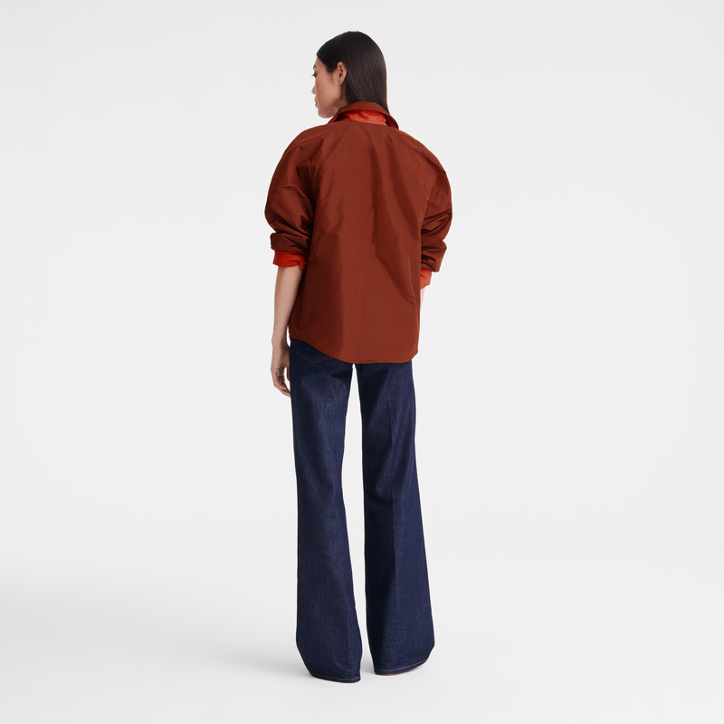 Longchamp |Gefütterter Blouson, Kastanie/Tomate – Technischer Taft |Kastanie/Tomate