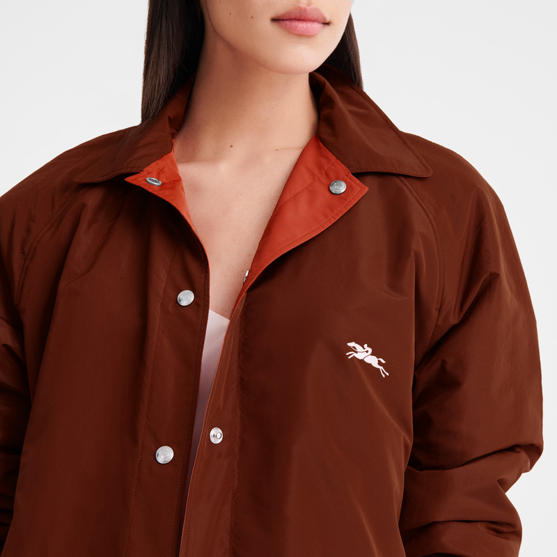Longchamp |Gefütterter Blouson, Kastanie/Tomate – Technischer Taft |Kastanie/Tomate