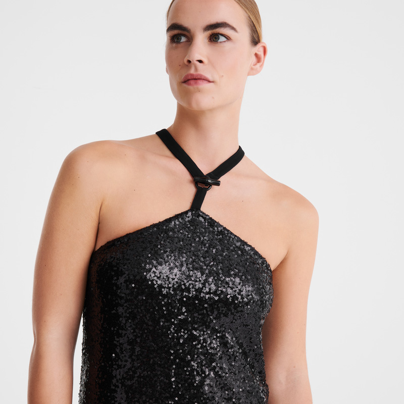 Longchamp |Langes Kleid Schwarz – Glitzer |Schwarz