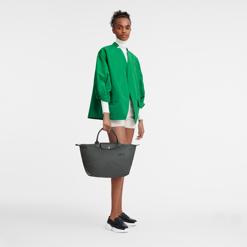 Longchamp |Le Pliage Grüne M Handtasche Graphit – Recyceltes Canvas |Graphit