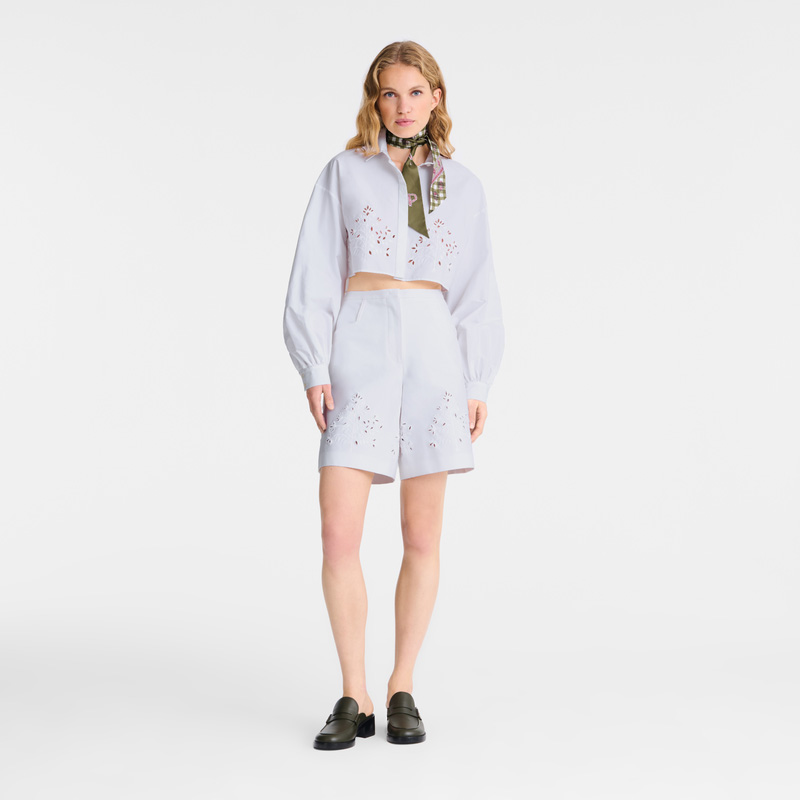 Longchamp |Hemd Weiß – Popeline bestickt |Weiß