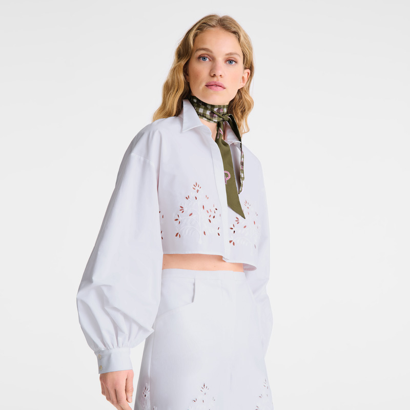Longchamp |Hemd Weiß – Popeline bestickt |Weiß