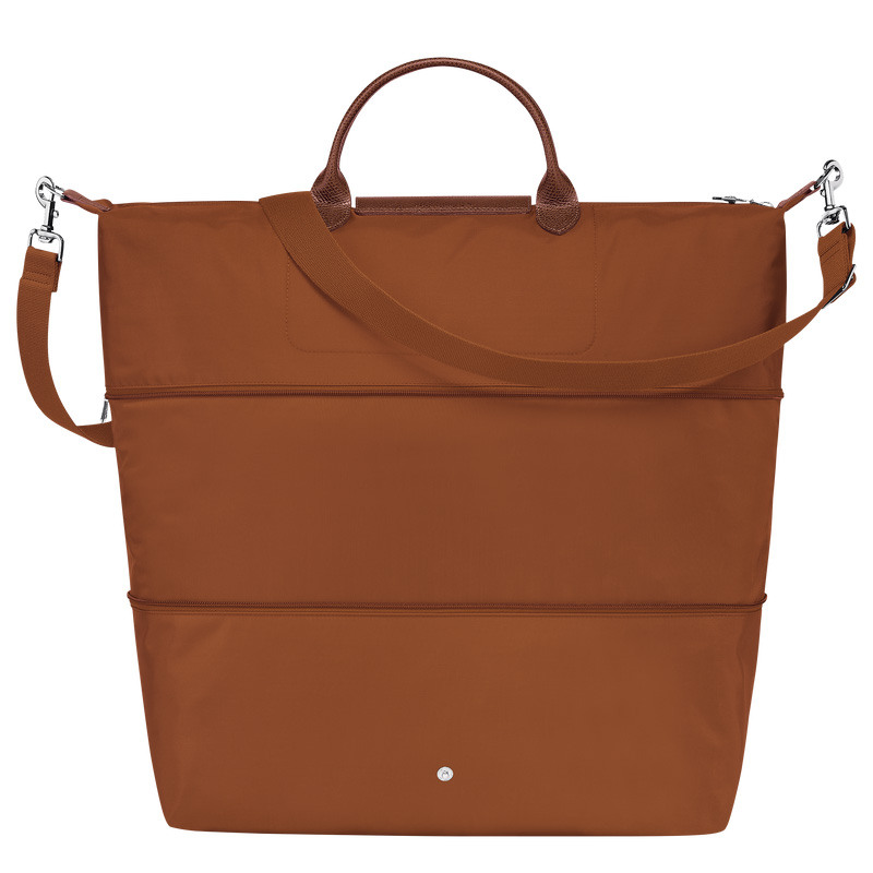 Longchamp |Le Pliage Grüne Reisetasche, erweiterbar, Cognac – Recyceltes Canvas |Cognac