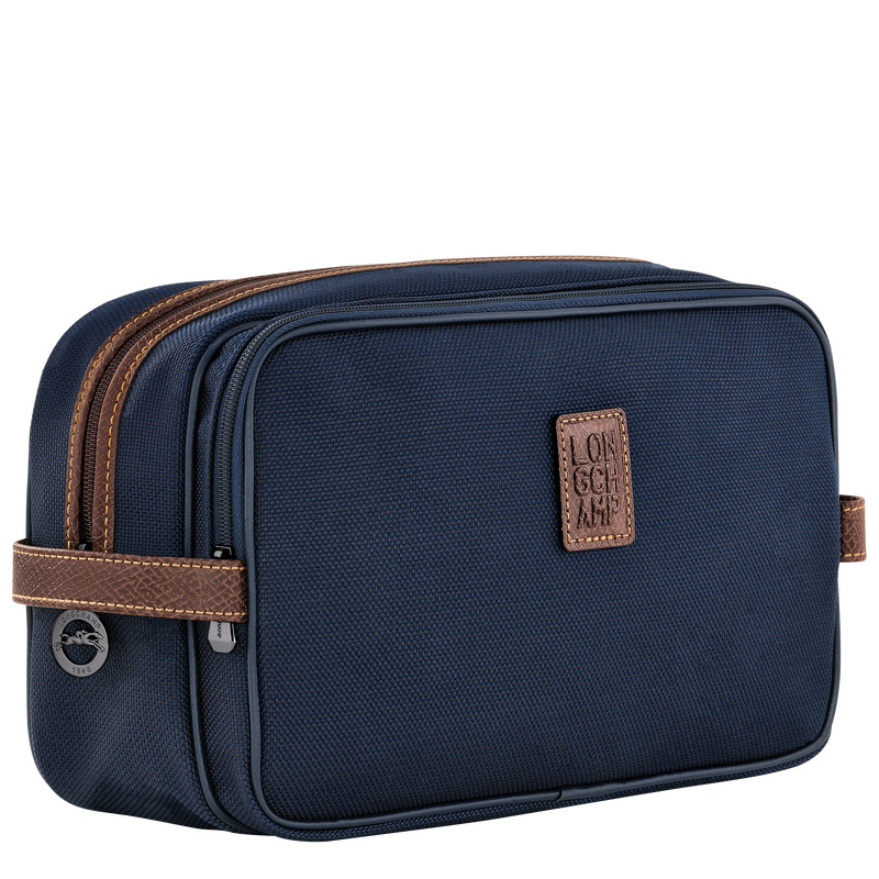 Longchamp |Boxford Kulturbeutel, Blau – Recyceltes Canvas |Blau