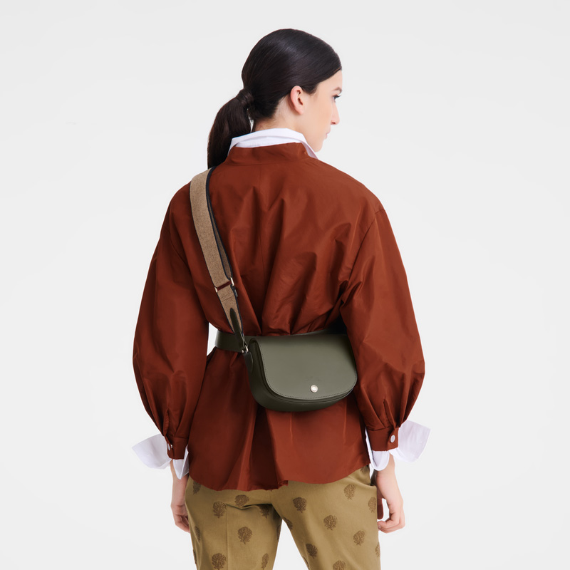 Longchamp |Pure S Umhängetasche, Khaki – Leder |Khaki