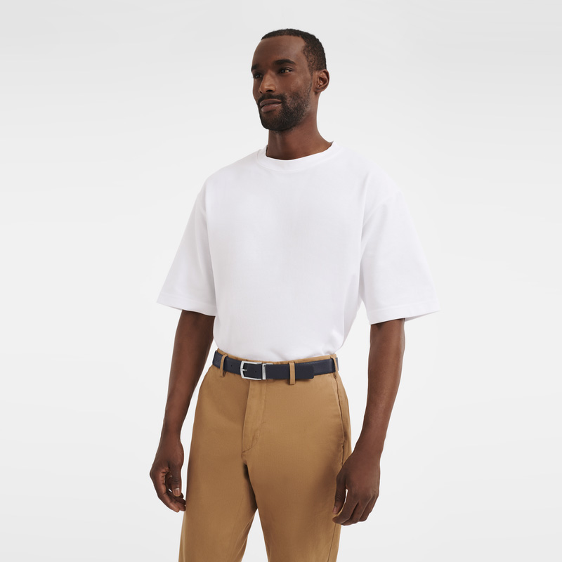 Longchamp |Le Foulonn Herrengürtel, Schwarz/Marineblau – Leder |Schwarz/Marineblau