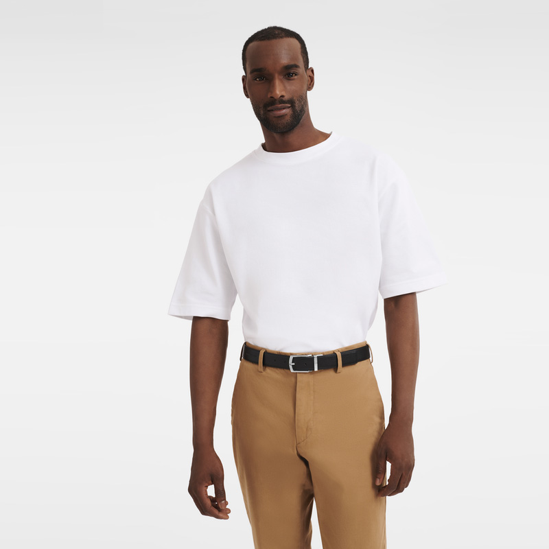 Longchamp |Le Foulonn Herrengürtel, Schwarz/Marineblau – Leder |Schwarz/Marineblau