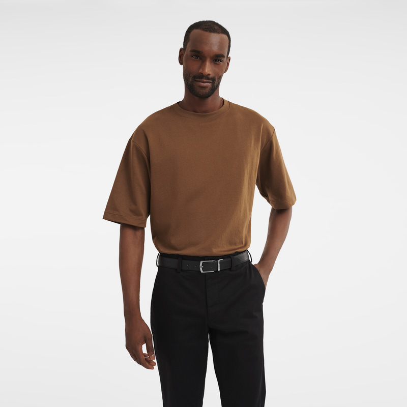 Longchamp |sur Seine Herrengürtel, Schwarz/Mokka – Leder |Schwarz/Mokka