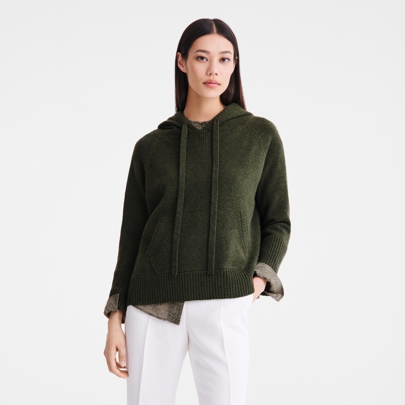 Longchamp |Kapuzenpullover Khaki – Strick |Khaki