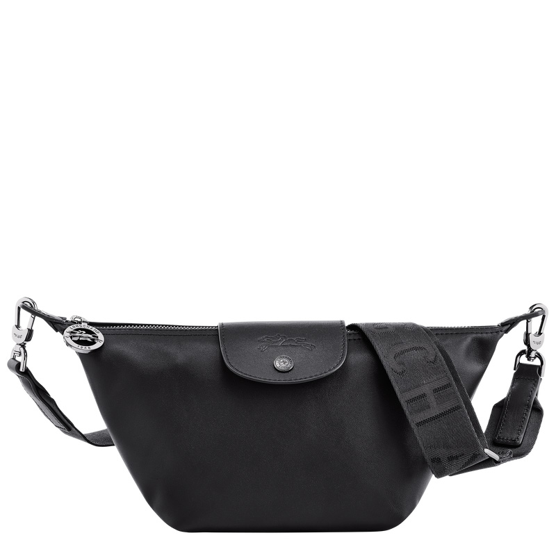 Longchamp |Le Pliage Xtra XS Umhängetasche, Schwarz – Leder |Schwarz