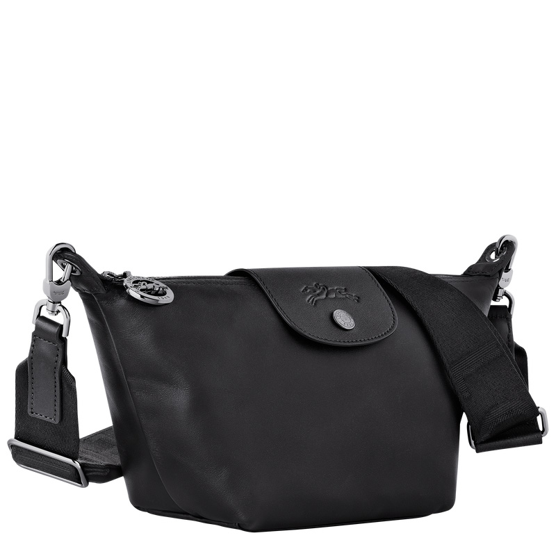 Longchamp |Le Pliage Xtra XS Umhängetasche, Schwarz – Leder |Schwarz