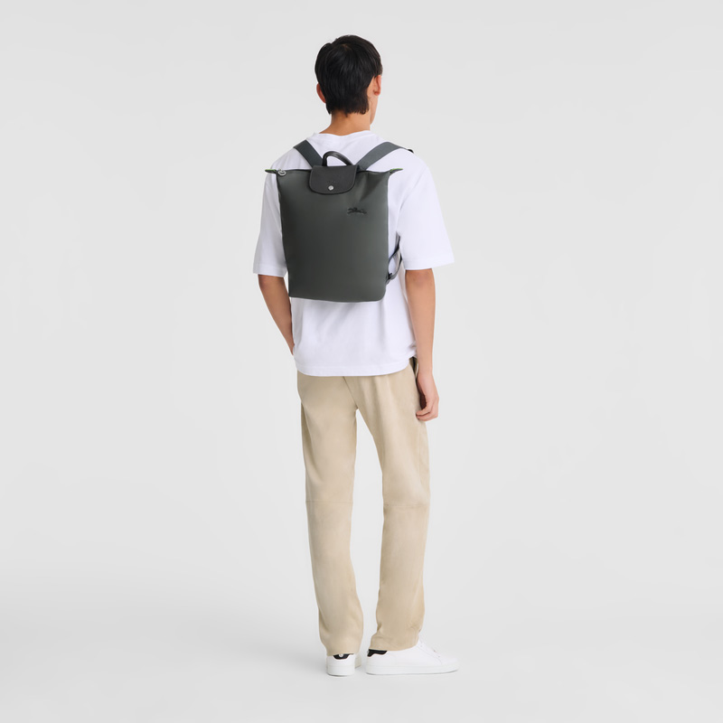 Longchamp |Le Pliage Grüner M Rucksack Graphit – Canvas |Graphit