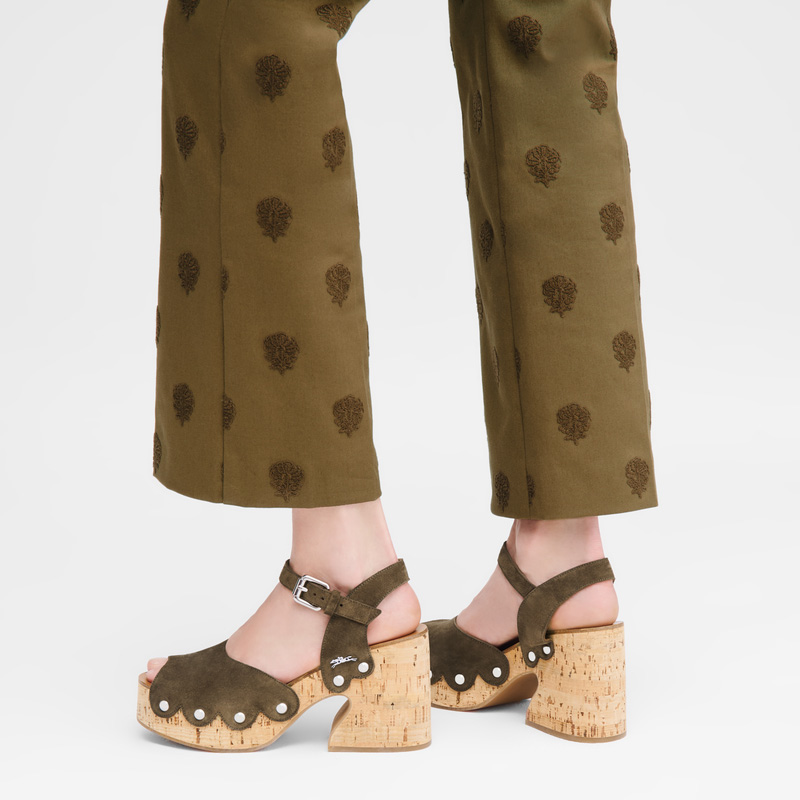 Longchamp |La Cigale Sandalen Oliv – Leder |Olivgrün Longchamp |La Cigale Sandalen Oliv – Leder |Olivgrün