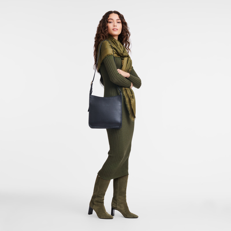 Longchamp |Le Foulonn M Umhängetasche Schwarz – Leder |Schwarz