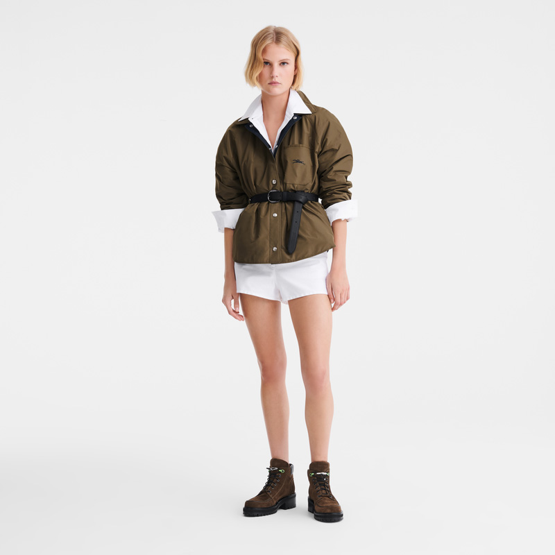 Longchamp |Wattierter Blouson – Marineblau/Artischocke – Technischer Taft |Marineblau/Artischocke