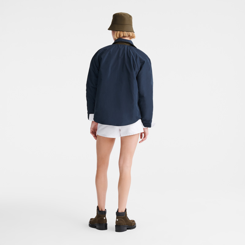 Longchamp |Wattierter Blouson – Marineblau/Artischocke – Technischer Taft |Marineblau/Artischocke