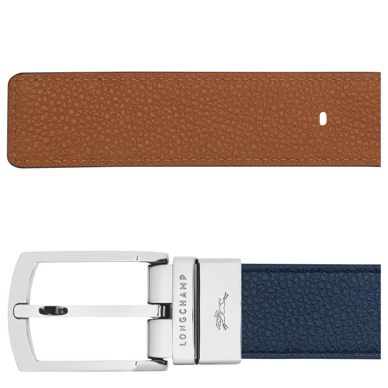 Longchamp |Le Foulonn Herrengürtel, Marineblau/Karamell – Leder |Marineblau/Karamell