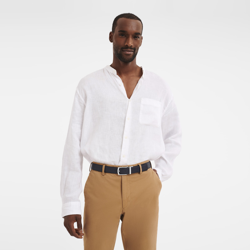 Longchamp |Le Foulonn Herrengürtel, Marineblau/Karamell – Leder |Marineblau/Karamell