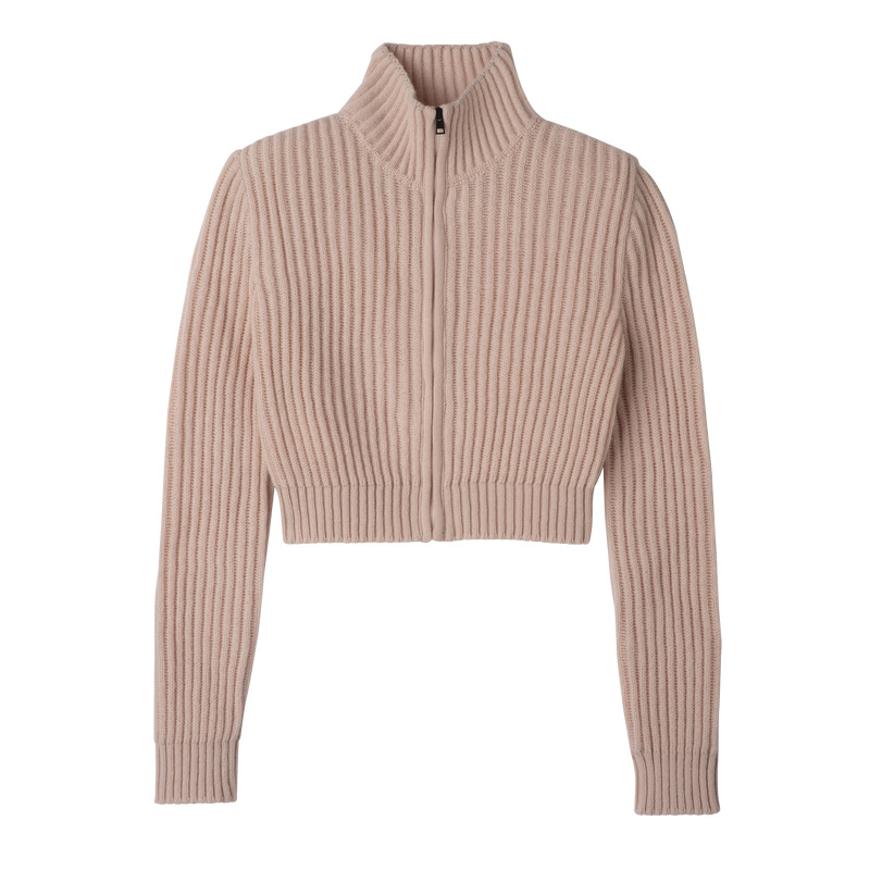 Longchamp |Kurzer Cardigan mit Reißverschlusskragen, Nude – Strick |Nude