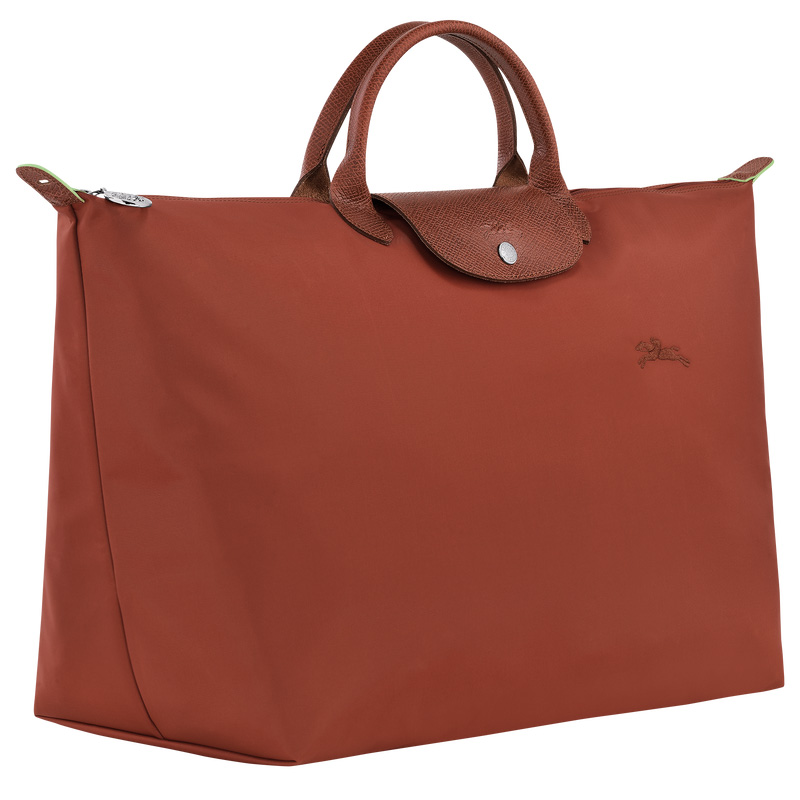 Longchamp |Le Pliage Grüne L Reisetasche, Kastanienbraun – Recyceltes Canvas |Kastanie