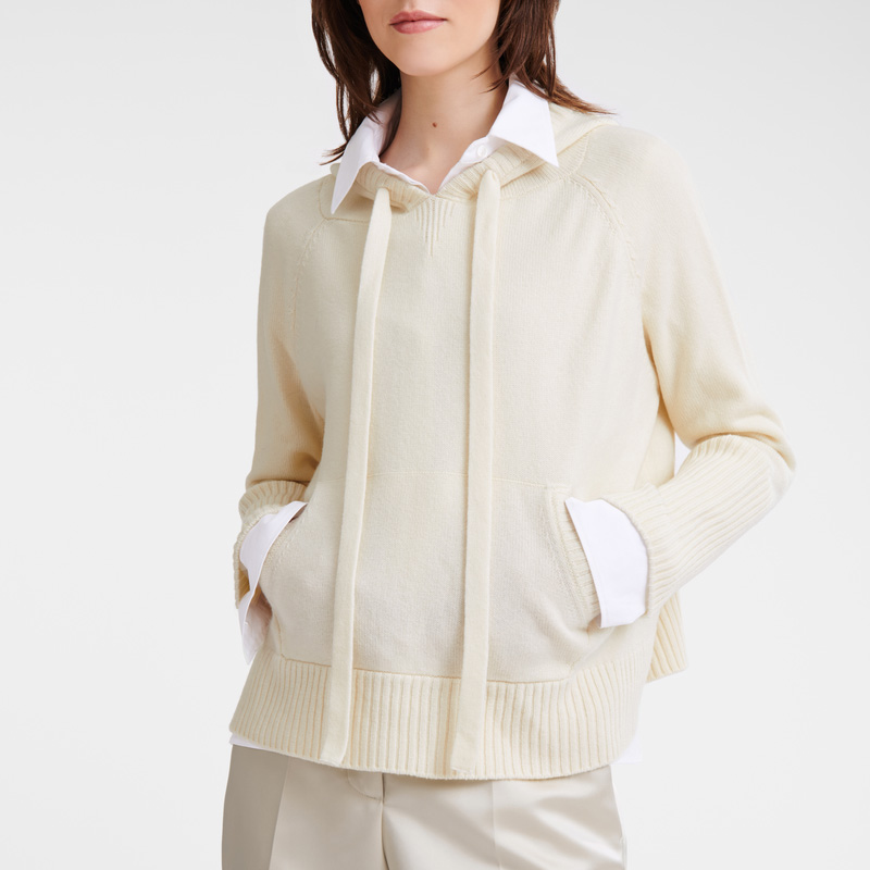 Longchamp |Kapuzenpullover Ecru – Strick |Ecru