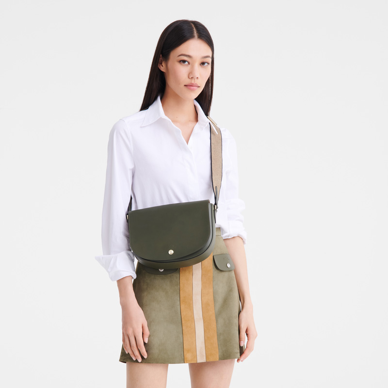 Longchamp |Pure M Umhängetasche Khaki – Leder |Khaki