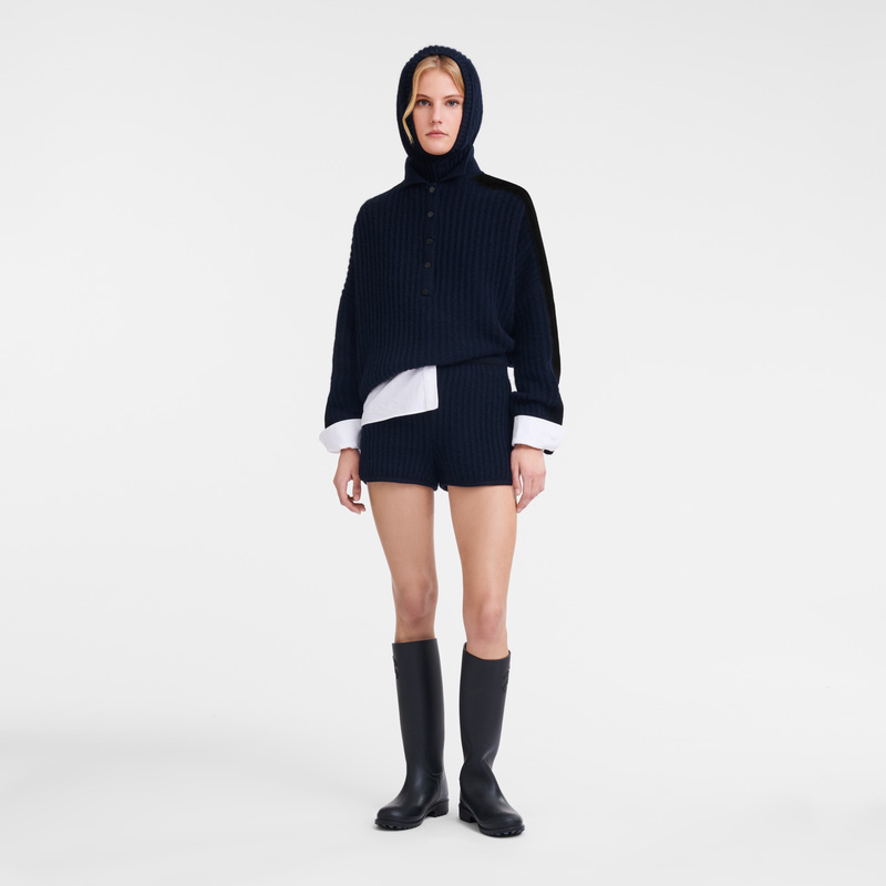 Longchamp |Polokragenpullover, Marineblau – Strick |Marineblau