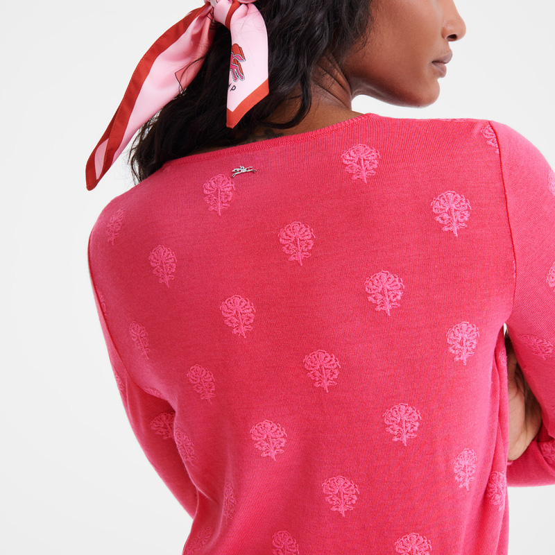 Longchamp |Rundhalspullover, Pink – Bestickter Strick |Pink Longchamp |Rundhalspullover, Pink – Bestickter Strick |Pink