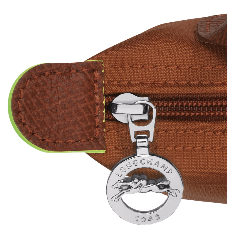 Longchamp |Le Pliage Grüne Tasche mit Henkel, Cognac – Recyceltes Canvas |Cognac
