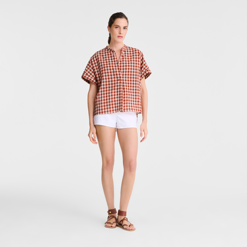 Longchamp |Bluse Bark – Vichy-Jacquard |Rinde