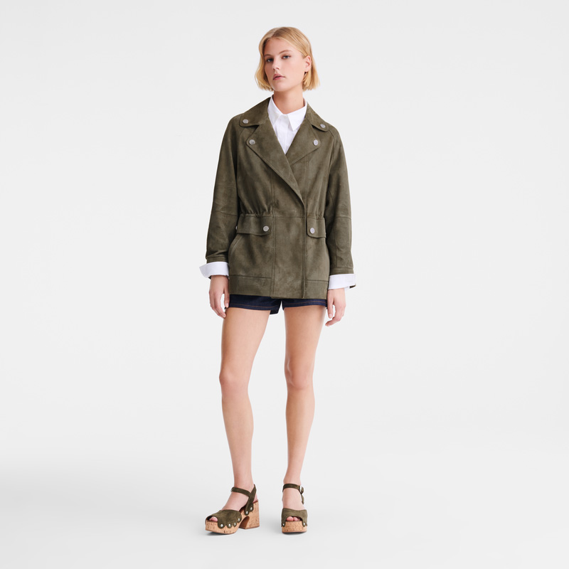 Longchamp |Safarijacke Khaki – Leder |Khaki