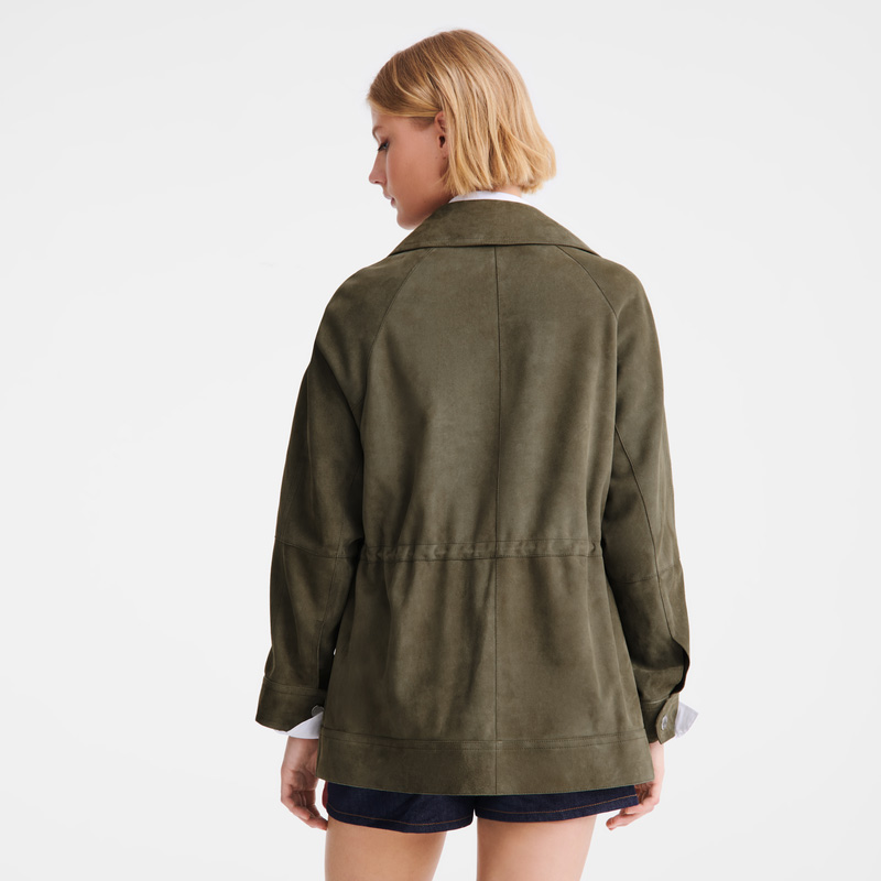 Longchamp |Safarijacke Khaki – Leder |Khaki