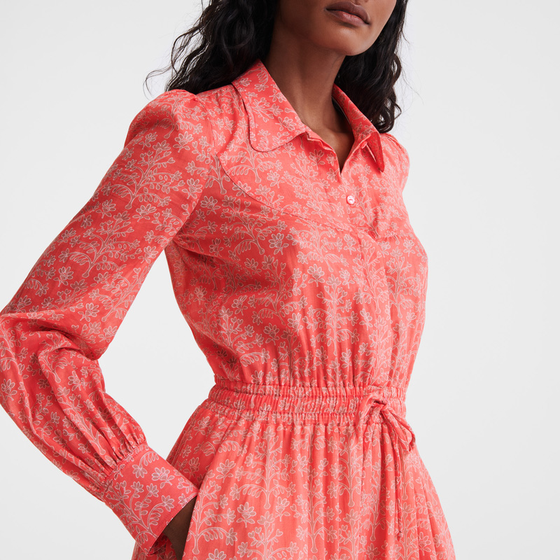 Longchamp |Langes Kleid, Tomate – Bedruckter Schleier |Tomate Longchamp |Langes Kleid, Tomate – Bedruckter Schleier |Tomate