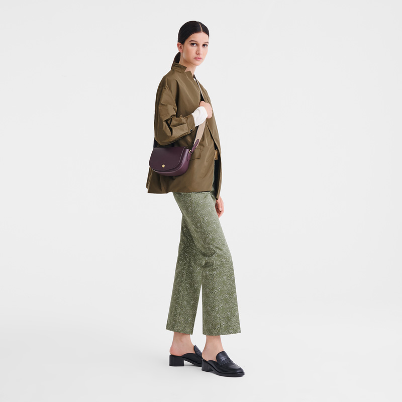 Longchamp |Pure S Umhängetasche Aubergine – Leder |Aubergine