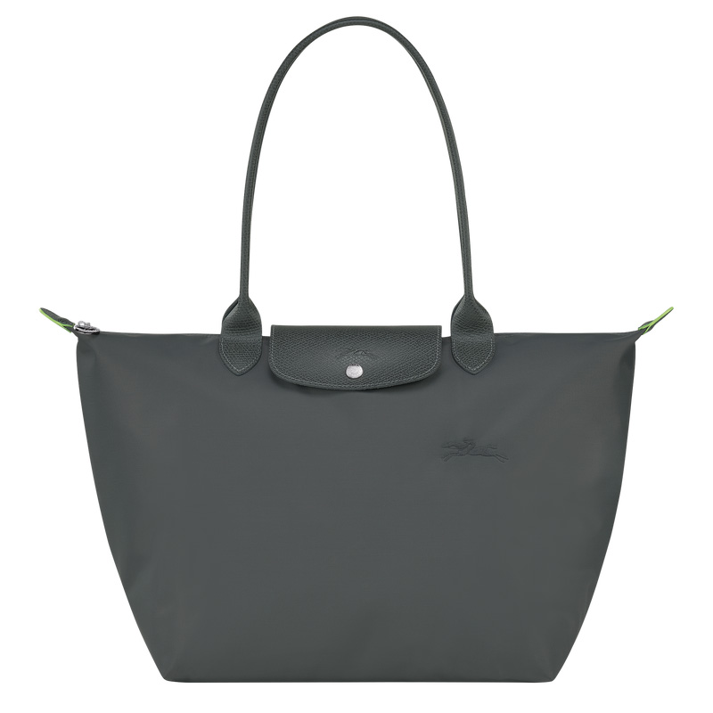 Longchamp |Le Pliage Grüne Tragetasche L, Graphit – Recyceltes Canvas |Graphit