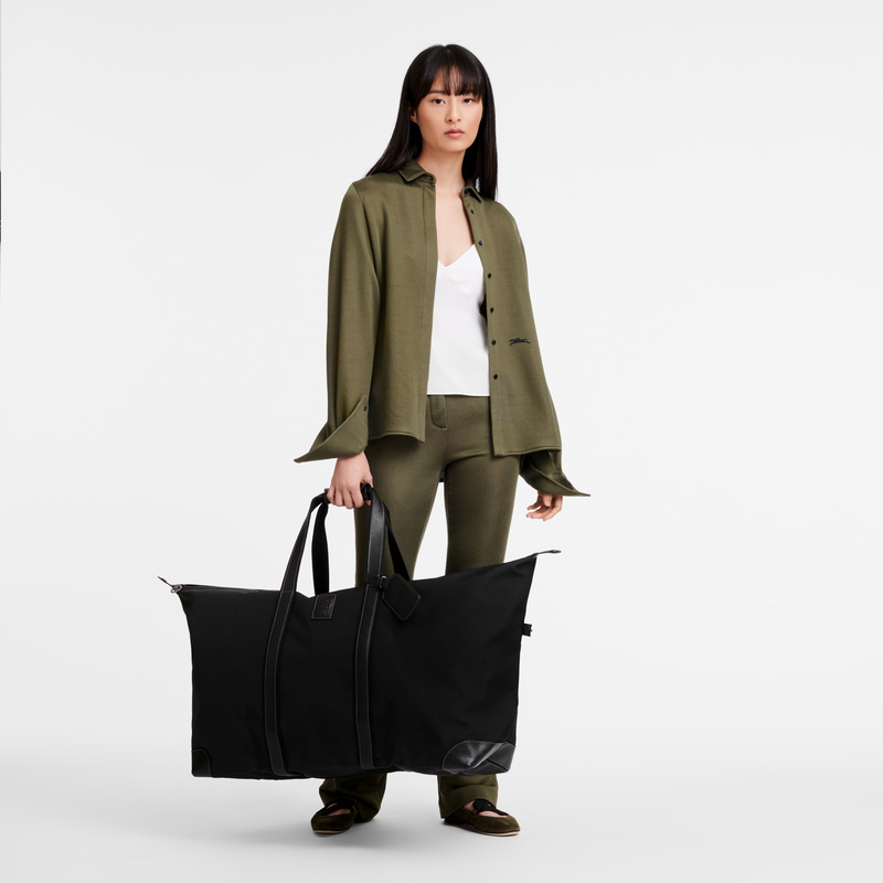 Longchamp |Boxford XL Reisetasche Schwarz – Recyceltes Canvas |Schwarz