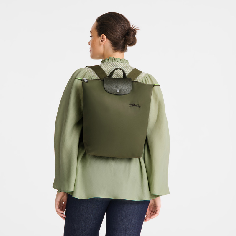 Longchamp |Le Pliage Green M Rucksack Forest – Canvas |Waldgrün