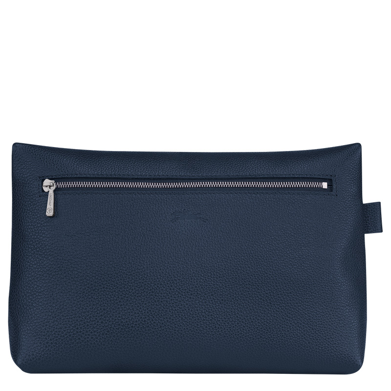 Longchamp |Le Foulonn Kulturbeutel, Marineblau – Leder |Marineblau