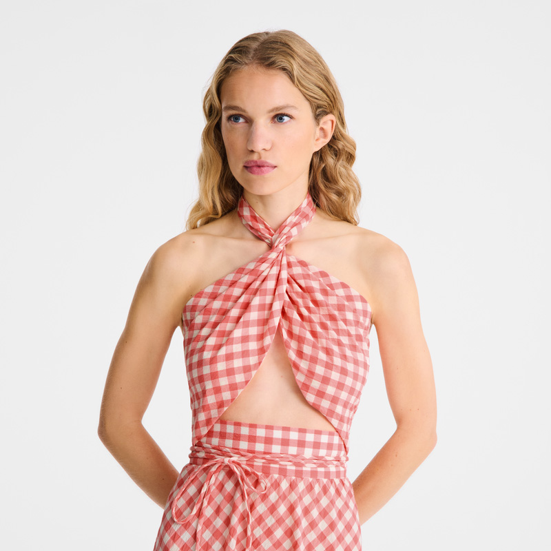 Longchamp |Langes Kleid Blush – Vichy-Jacquard |Blush