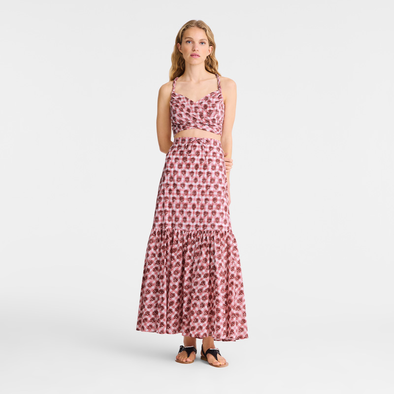 Longchamp |Langer Rock Blush – Schleier mit Vichy-Print |Blush Longchamp |Langer Rock Blush – Schleier mit Vichy-Print |Blush