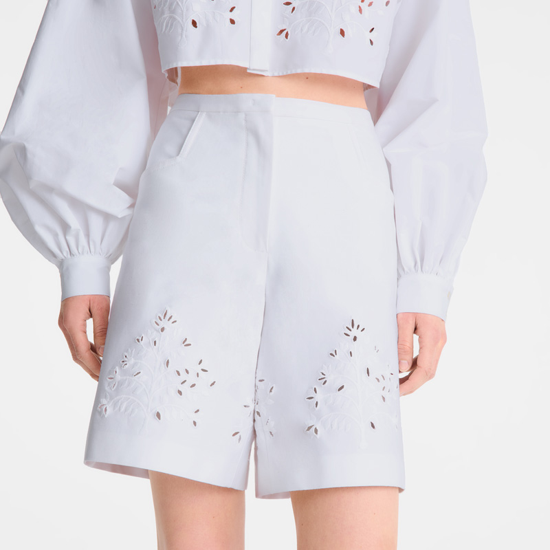 Longchamp |Bermudashorts in Weiß – Bestickte Gabardine |Weiß Longchamp |Bermudashorts in Weiß – Bestickte Gabardine |Weiß
