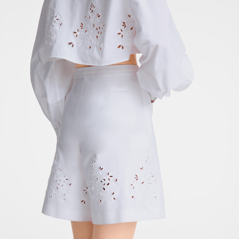 Longchamp |Bermudashorts in Weiß – Bestickte Gabardine |Weiß Longchamp |Bermudashorts in Weiß – Bestickte Gabardine |Weiß