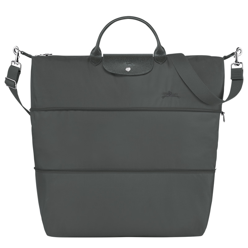 Longchamp |Le Pliage Grüne Reisetasche, erweiterbar, Graphit – Recyceltes Canvas |Graphit