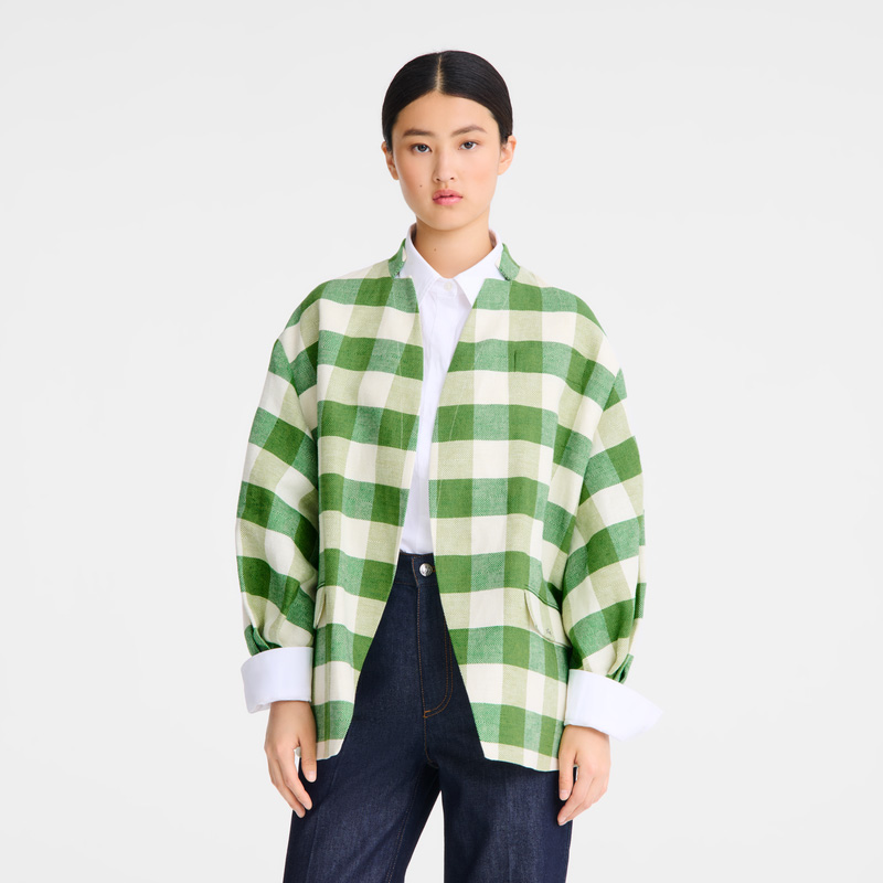 Longchamp |Kimonojacke Grün – Vichy-Jacquard |Grün