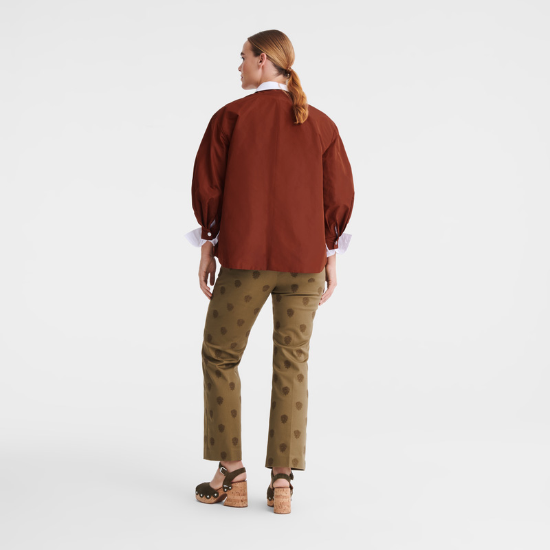 Longchamp |Kimonojacke Kastanienbraun – Technischer Taft |Kastanienbraun