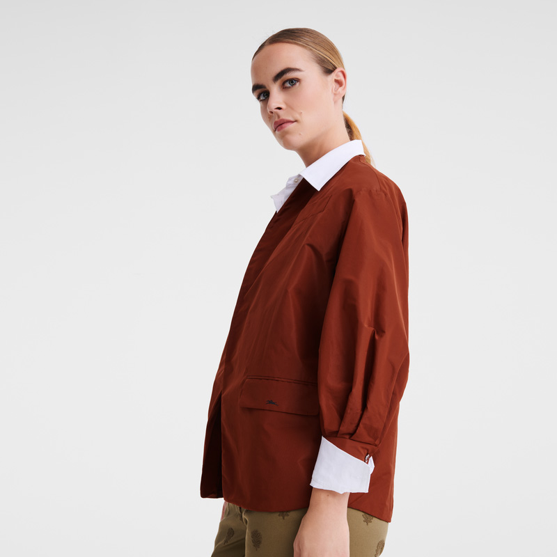 Longchamp |Kimonojacke Kastanienbraun – Technischer Taft |Kastanienbraun